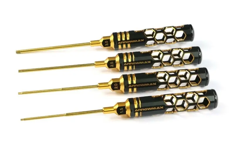 CACCIAVITE ESAGONALE Set 1.5, 2.0, 2.5 & 3.0 X 100mm – 4-Teilig. Bl ARROWMAX (Honeycomb Tools Black Golden) Promo Stagionale
