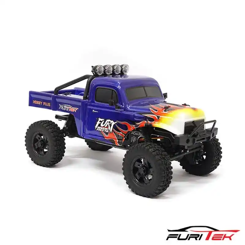 Spedito Oggi FX118 FURY WAGON RTR blau mit Flammen FURITEK Brushless 1/18 RC Crawler