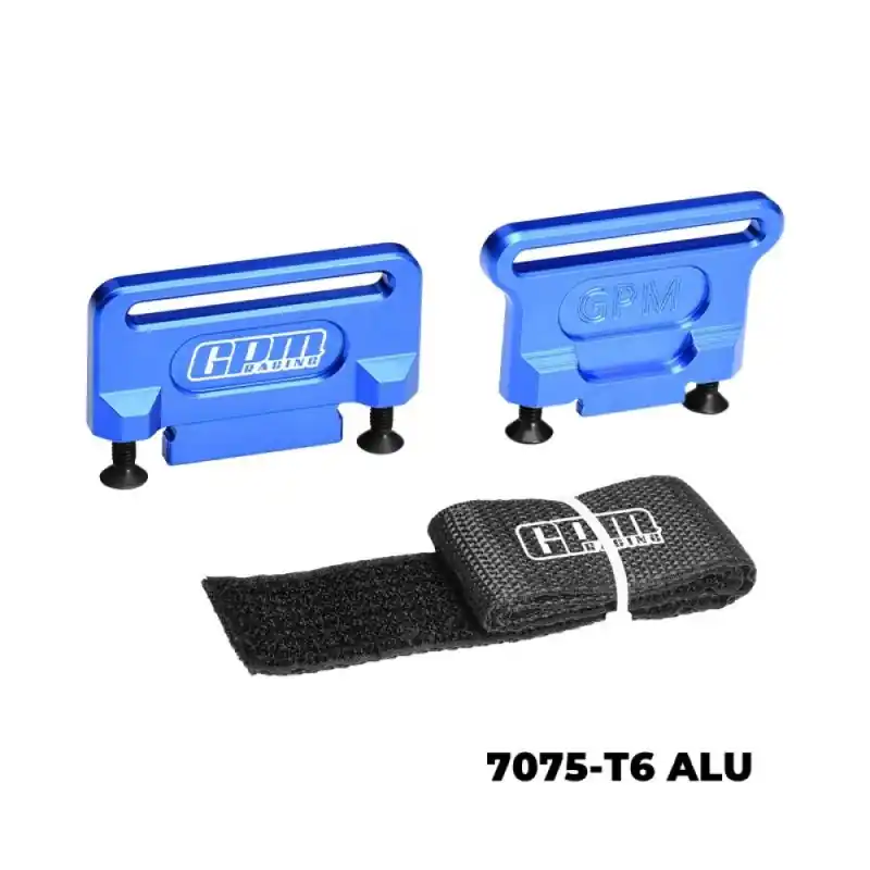 Alu Akkuhalter blau GPM TRAXXAS 1/8 Jato, Slash 4X4, Rally Esclusivo