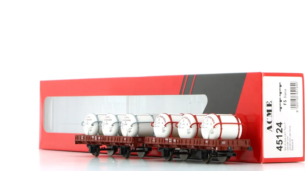 45124 Acme set di 2 carri merci pianale FS Tipo P con carico trasporto birra - 1 Popolare
