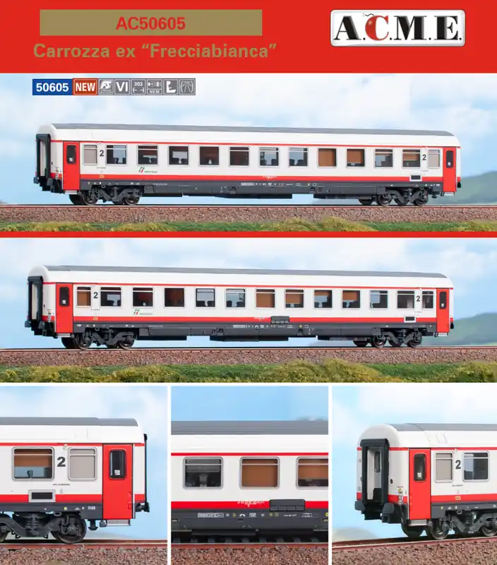 50605 Acme Carrozza rTipo Z 2a cl Frecciabianca bianca fasce rosse telaio grigio Offerta Speciale