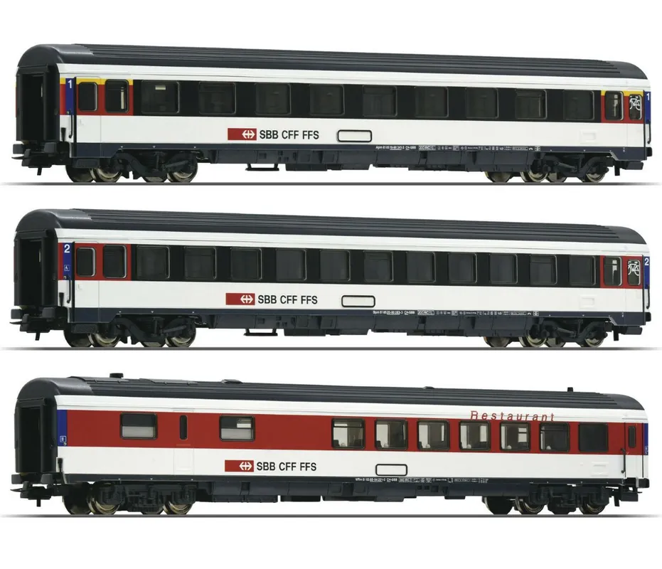 54166-67-68 Roco Set 3 carrozze Eurorcity delle SBB CFF FFS Illuminate scala HO Occasione