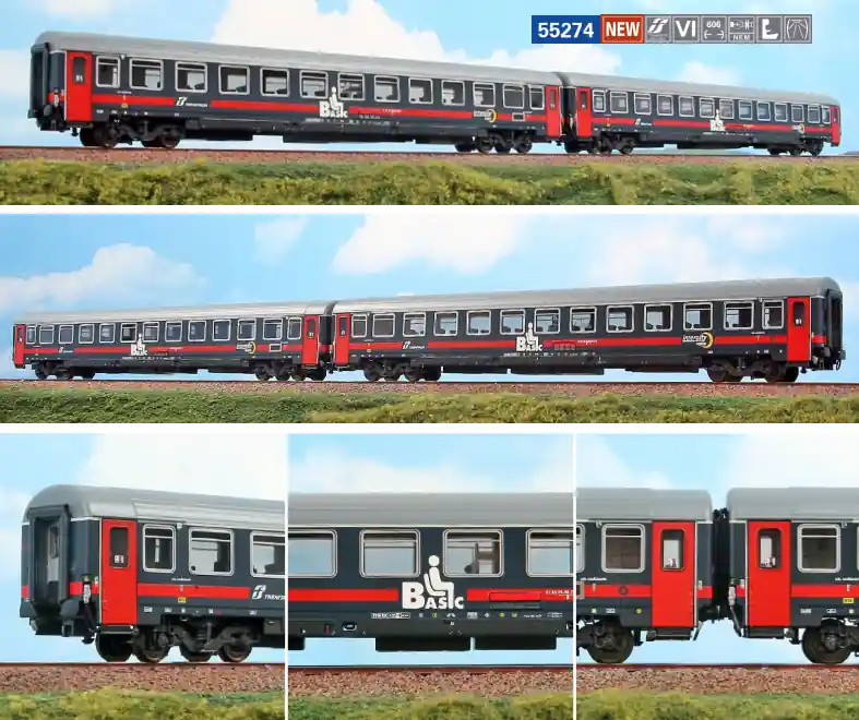 55274 Acme Set 2 CARROZZE ‘‘Intercity Notte‘‘ blu con fascia rossa FS Ultime Pezzi