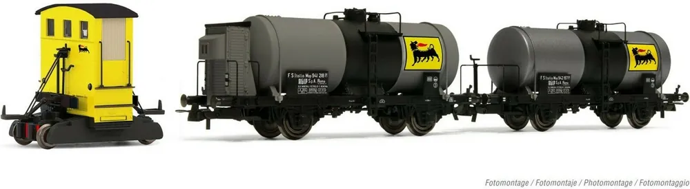 Esclusivo HR2877 Rivarossi Set ABL Sogliola Agip livrea gialla e 2 cisterna 2 assi FS 1 87