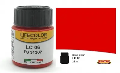 LIFECOLOR LC06 - Rosso opaco. Colore acrilico 22ml Quantità Limitata